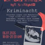 Dieses rotschwarze Plakat lädt zur Krimi-Schreibnacht an der SRH-University ein.